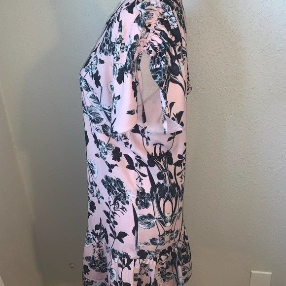 Parker Pink Floral Tiered Mini Dress Cinched Sleeves Size Small - Picture 3 of 9
